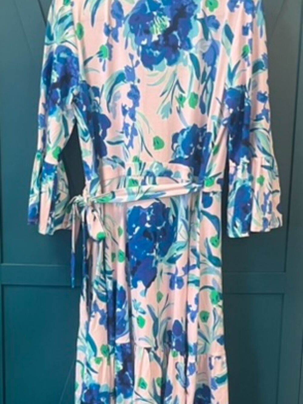 Lilly Pulitzer Pink Floral Midi Dress with Blue & Green Print - Picture 4 of 14